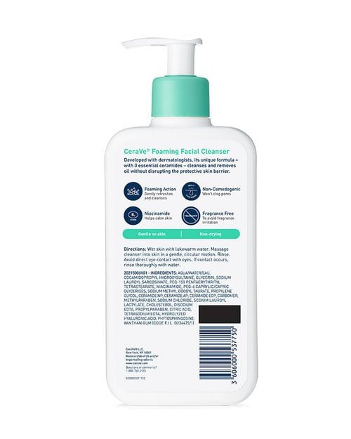 CeraVe Foaming Facial Cleanser - SkinElite - back of bottle