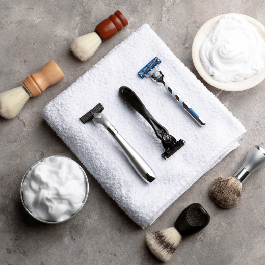 Common Mens Shaving Tools Displayed On Countertop